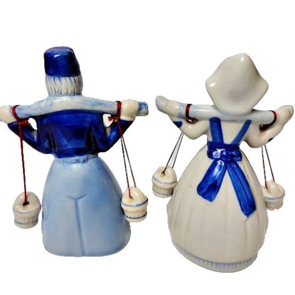 Pair Blue White Man & Woman Bells Dutch Holland Jugs Clappers Ceramic - Picture 4 of 5